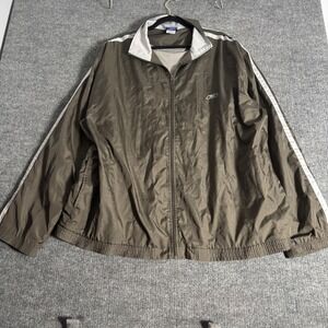 Reebok Track Jacket Mens 3XLT Olive Green White Stripe Full Zip Athletic Running